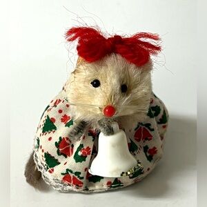 Original Fur Animals Toy Collectible Mouse Christmas Trees Dress Red Bow Germany